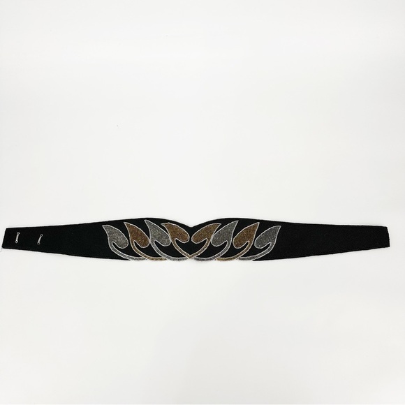 Vintage Satin Beaded Belt Black Gold Silver Pewter - Picture 4 of 8
